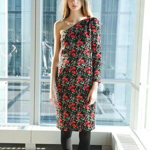 Club Monaco Kell Black Multi Floral One-Shoulder Dress